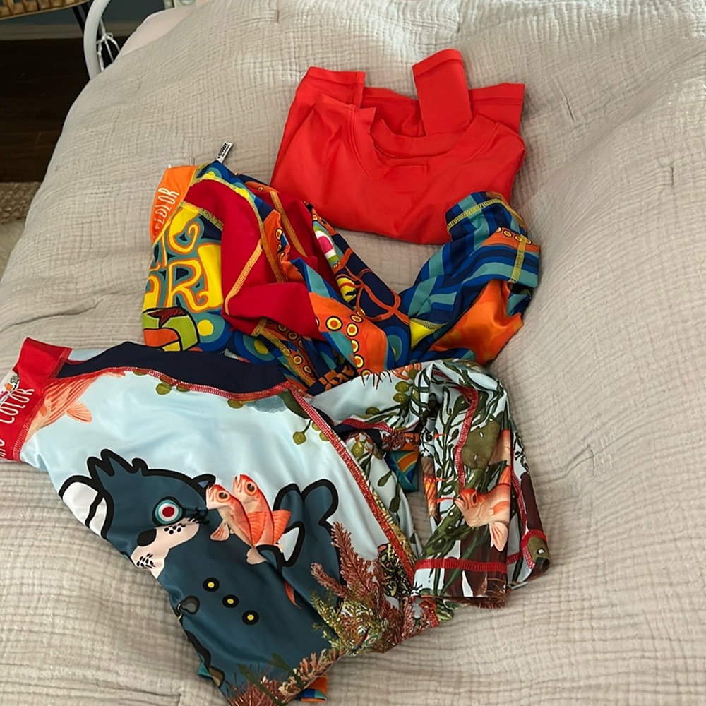 NWOT Boys Krio Color/Primary Swimsuits and Rashguard Sz 12/14